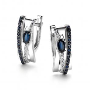 Серьги из белого золота АЛЬКОР с бриллиантом и сапфиром 26425-202 фото