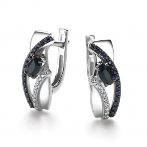 Серьги из белого золота АЛЬКОР с бриллиантом и сапфиром 26426-202 фото