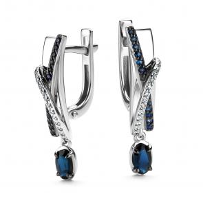 Серьги из белого золота АЛЬКОР с бриллиантом и сапфиром 26427-202 фото