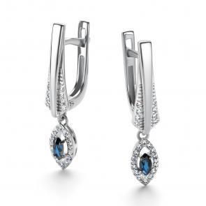 Серьги из белого золота АЛЬКОР с бриллиантом и сапфиром 26430-202 фото