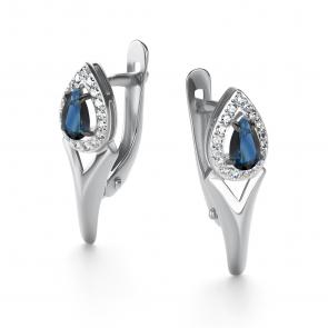Серьги из белого золота АЛЬКОР с бриллиантом и сапфиром 26431-202 фото