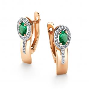 Золотые серьги АЛЬКОР с бриллиантом и изумрудом 26432-101 фото