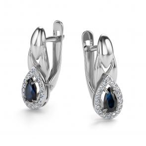 Серьги из белого золота АЛЬКОР с бриллиантом и сапфиром 26434-202 фото