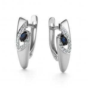 Серьги из белого золота АЛЬКОР с бриллиантом и сапфиром 26435-202 фото