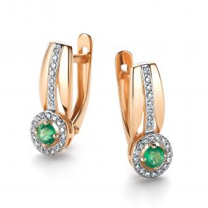 Золотые серьги АЛЬКОР с бриллиантом и изумрудом 26436-101 фото