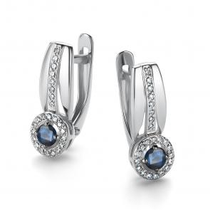 Серьги из белого золота АЛЬКОР с бриллиантом и сапфиром 26436-202 фото