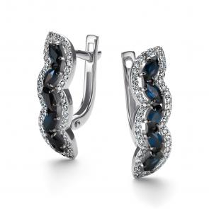 Серьги из белого золота АЛЬКОР с бриллиантом и сапфиром 26450-202 фото