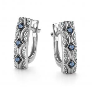 Серьги из белого золота АЛЬКОР с бриллиантом и сапфиром 26451-202 фото