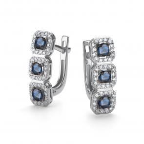 Серьги из белого золота АЛЬКОР с бриллиантом и сапфиром 26452-202 фото