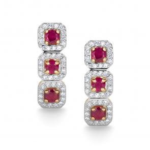 Серьги из лимонного золота АЛЬКОР с бриллиантом и рубином 26452-303 фото