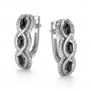 Серьги из белого золота АЛЬКОР с бриллиантом и сапфиром 26453-202 фото
