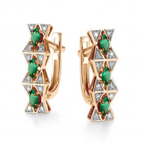 Золотые серьги АЛЬКОР с бриллиантом и изумрудом 26454-101 фото