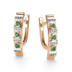Золотые серьги АЛЬКОР с бриллиантом и изумрудом 26455-101 фото