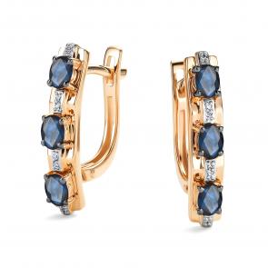 Золотые серьги АЛЬКОР с бриллиантом и сапфиром 26456-102 фото