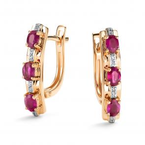 Золотые серьги АЛЬКОР с бриллиантом и рубином 26456-103 фото