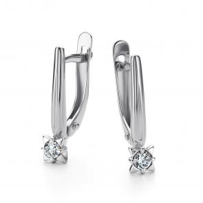 Серьги из белого золота АЛЬКОР с бриллиантом 26503-200 фото