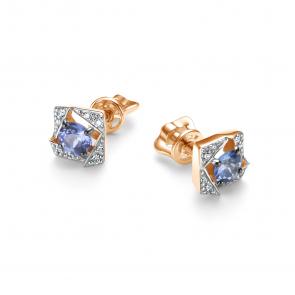 Золотые серьги АЛЬКОР с бриллиантом и танзанитом 26513-104 фото