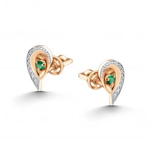 Золотые серьги АЛЬКОР с бриллиантом и изумрудом 26561-101 фото