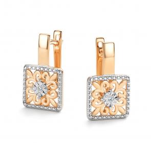 Золотые серьги АЛЬКОР с бриллиантом 26595-100 фото