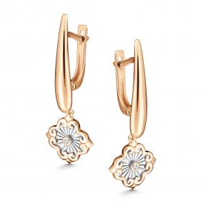 Золотые серьги АЛЬКОР с бриллиантом 26596-100 фото