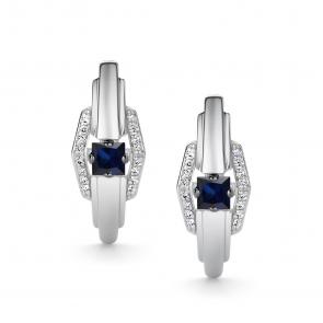 Серьги из белого золота АЛЬКОР с бриллиантом и сапфиром 26690-202 фото