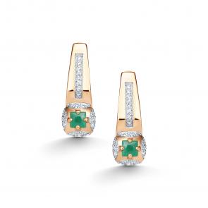 Золотые серьги АЛЬКОР с бриллиантом и изумрудом 26691-101 фото
