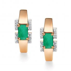 Золотые серьги АЛЬКОР с бриллиантом и изумрудом 26693-101 фото