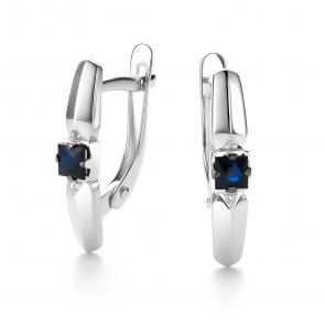 Серьги из белого золота АЛЬКОР с бриллиантом и сапфиром 26695-202 фото