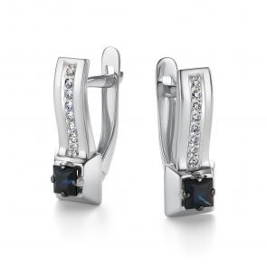 Серьги из белого золота АЛЬКОР с бриллиантом и сапфиром 26696-202 фото