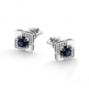 Серьги из белого золота АЛЬКОР с бриллиантом и сапфиром 26896-202 фото