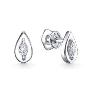 Серьги из белого золота АЛЬКОР с бриллиантом 26951-200 фото