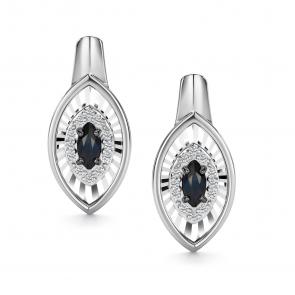 Серьги из белого золота АЛЬКОР с бриллиантом и сапфиром 27016-202 фото