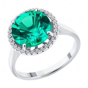 Золотое кольцо SOKOLOV с гидротермальным изумрудом и бриллиантом выращенным 3010728-3-5 фото