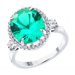 Золотое кольцо SOKOLOV с гидротермальным изумрудом и бриллиантом выращенным 3010734-3-5 фото