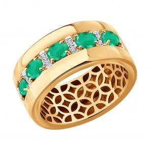 Золотое кольцо SOKOLOV с бриллиантом и изумрудом 3010798 фото