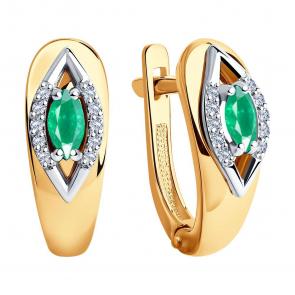 Золотые серьги SOKOLOV с бриллиантом и изумрудом 3020402 фото