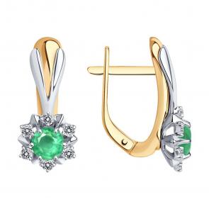 Золотые серьги SOKOLOV с бриллиантом и изумрудом 3020410 фото