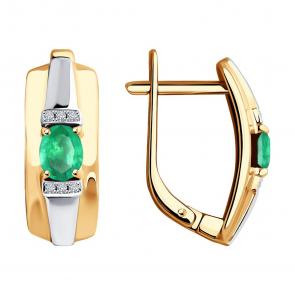 Золотые серьги SOKOLOV с бриллиантом и изумрудом 3020420 фото