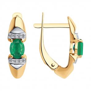 Золотые серьги SOKOLOV с бриллиантом и изумрудом 3020421 фото