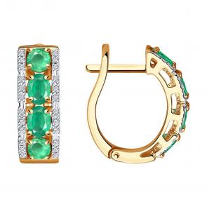 Золотые серьги SOKOLOV с бриллиантом и изумрудом 3020431 фото