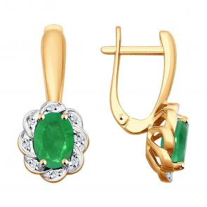 Золотые серьги SOKOLOV с бриллиантом и изумрудом 3020433 фото