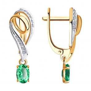 Золотые серьги SOKOLOV с бриллиантом и изумрудом 3020455 фото