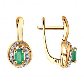 Золотые серьги SOKOLOV с бриллиантом и изумрудом 3020462 фото