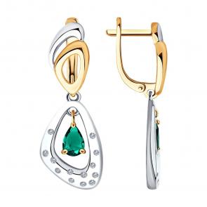 Золотые серьги SOKOLOV с бриллиантом и изумрудом 3020464 фото