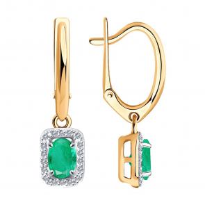 Золотые серьги SOKOLOV с бриллиантом и изумрудом 3020502 фото