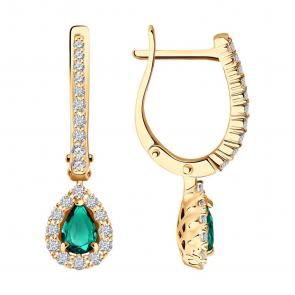 Золотые серьги SOKOLOV с бриллиантом и изумрудом 3020528 фото