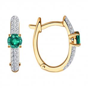Золотые серьги SOKOLOV с бриллиантом и изумрудом 3020535 фото