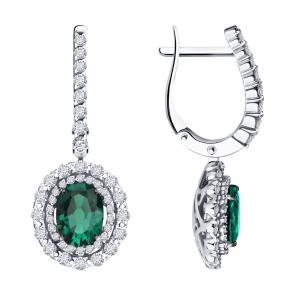 Серьги из белого золота SOKOLOV с бриллиантом и изумрудом 3020539-3 фото