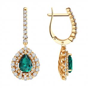 Золотые серьги SOKOLOV с бриллиантом и изумрудом 3020560 фото