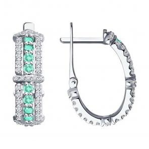 Серьги из белого золота SOKOLOV с бриллиантом и изумрудом 3020561-3 фото